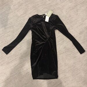 NWT H&M Black Sparkly Mini Dress (Long Sleeve, Ruching)